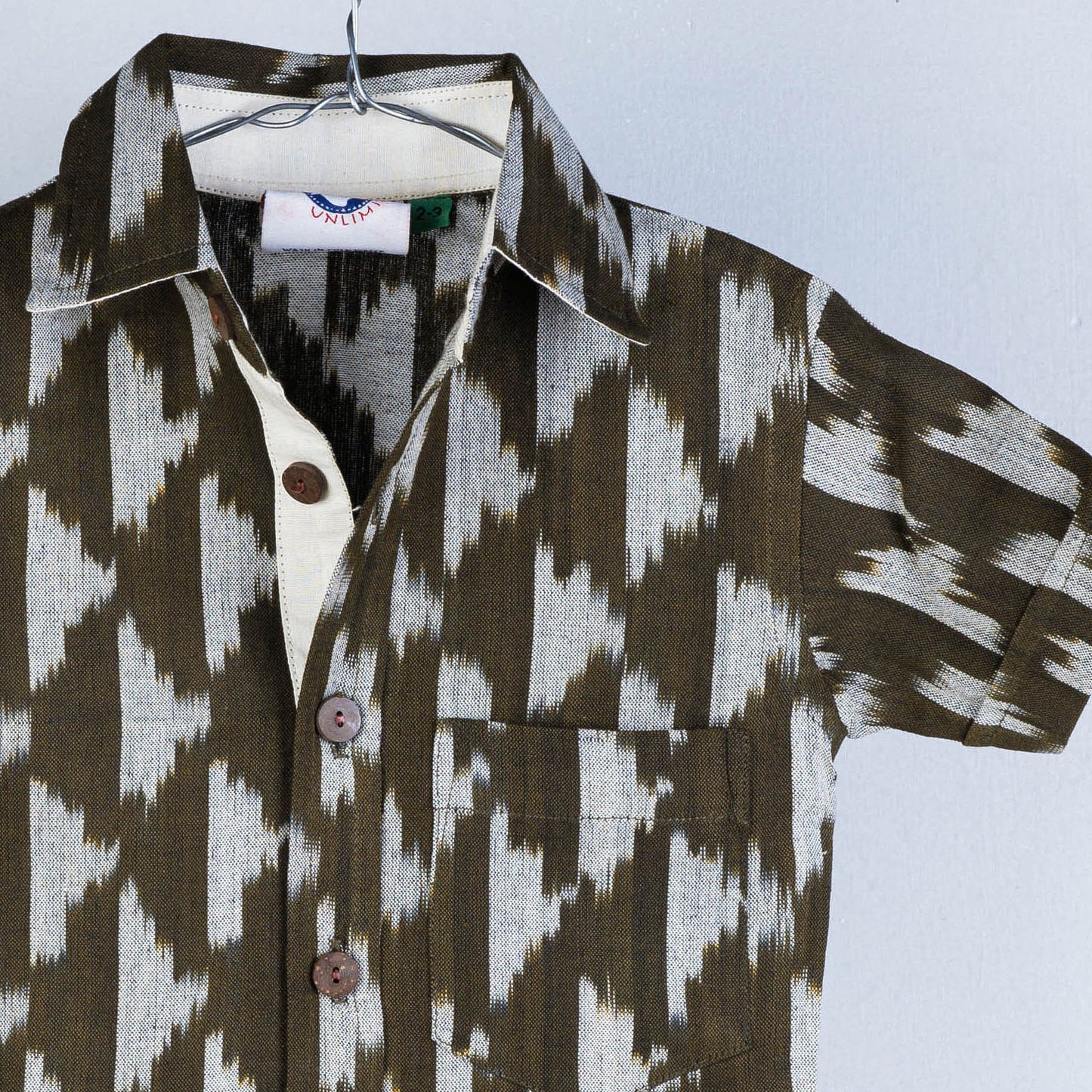 Buy Ikat Weave Cotton Half-Sleeve Kids Shirt