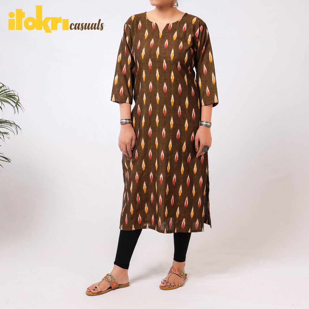 iTokri Casuals - Ikat Weave Cotton Long Kurta