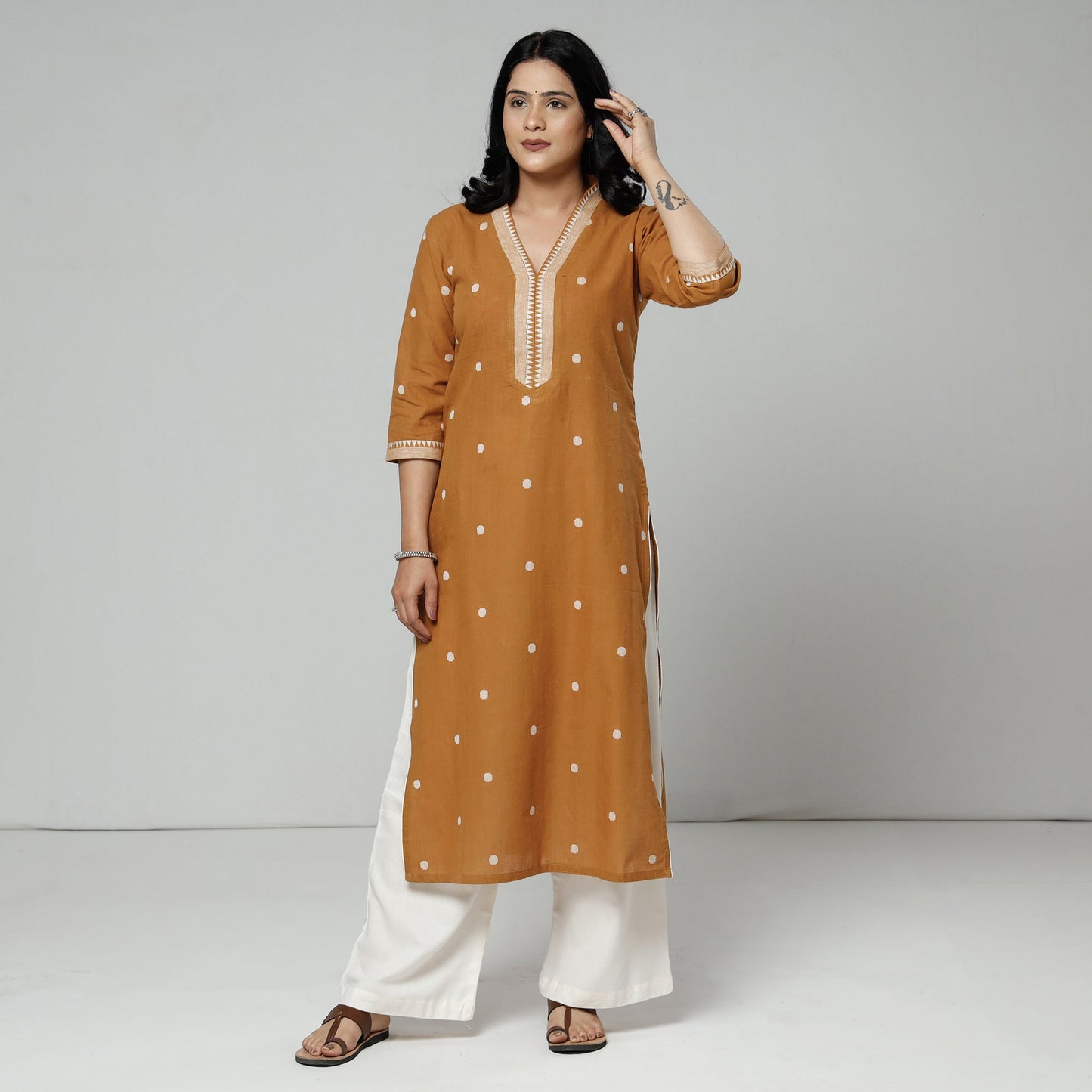 Jacquard Cotton Long Kurta for Women