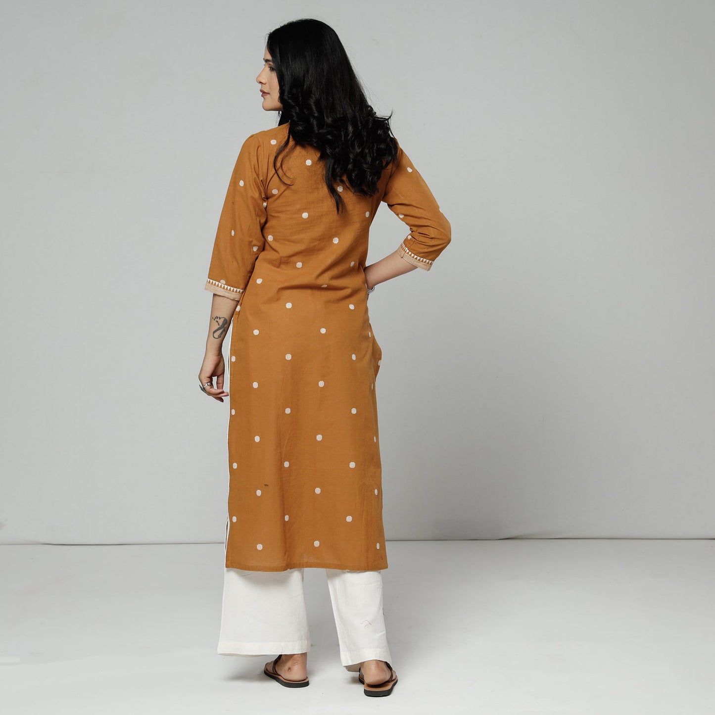 Jacquard Cotton Long Kurta for Women