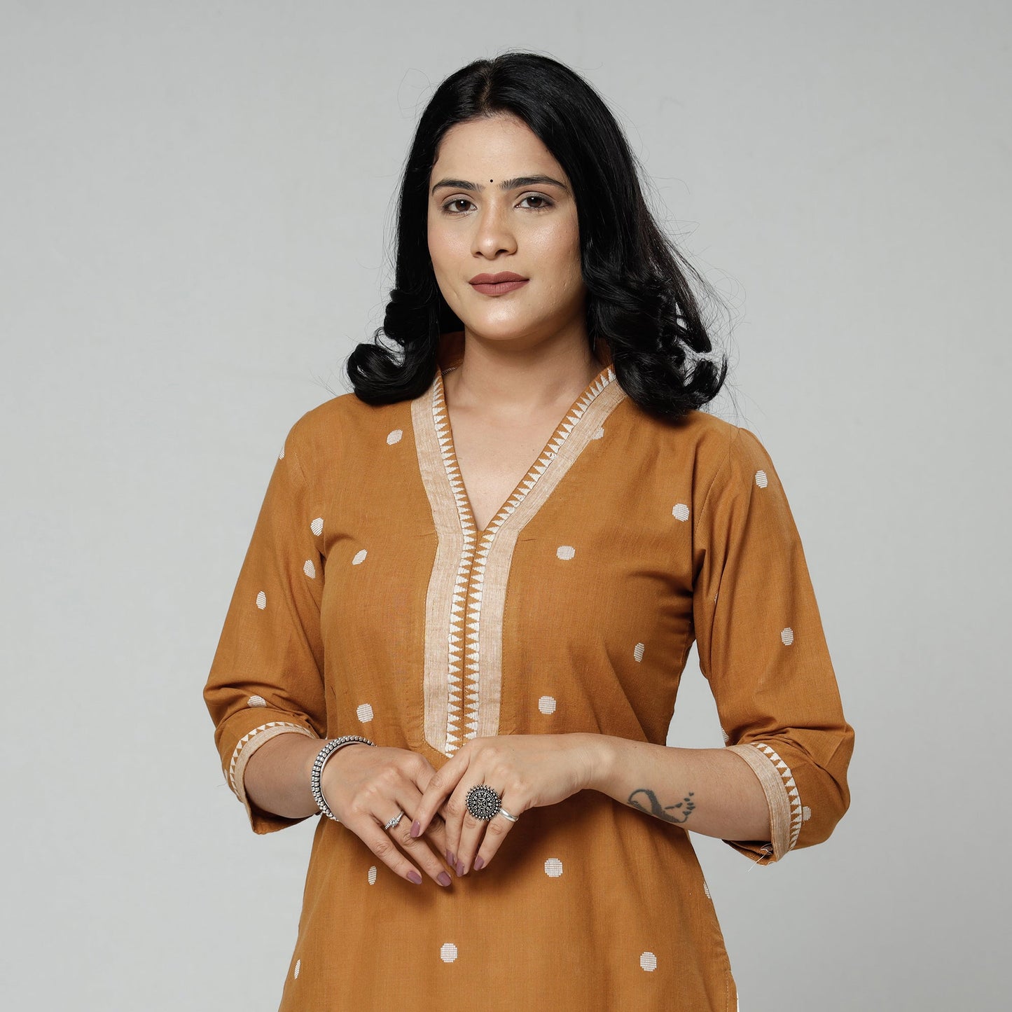 Jacquard Cotton Long Kurta for Women