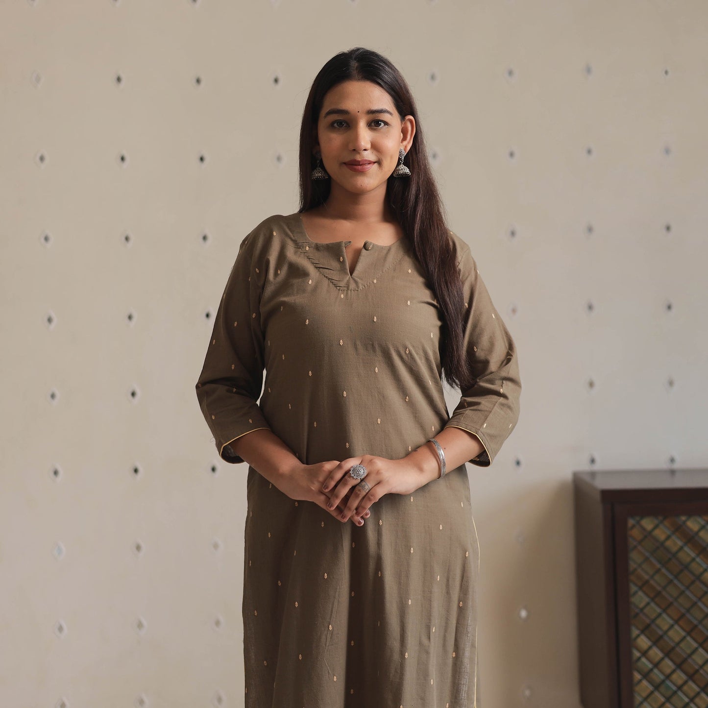 Jacquard Cotton Straight Kurta for Women