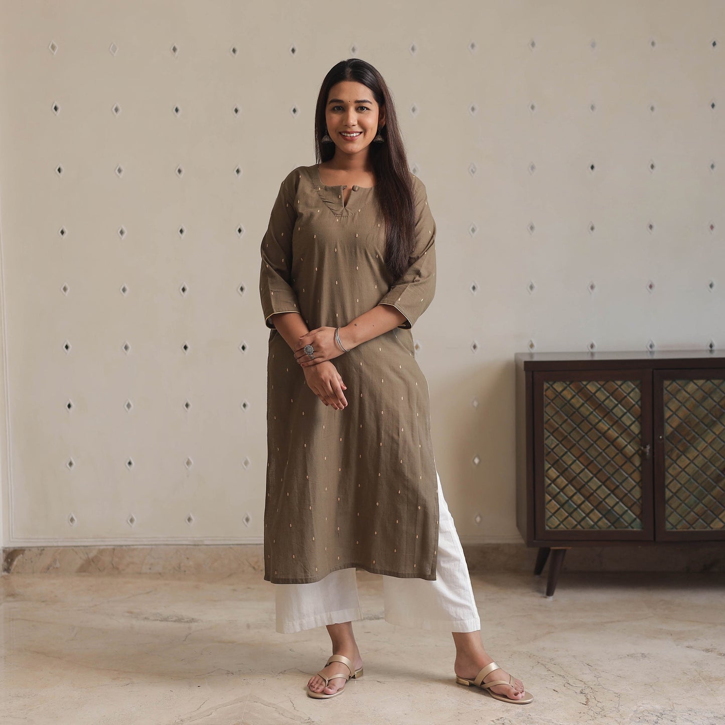 Jacquard Cotton Straight Kurta for Women