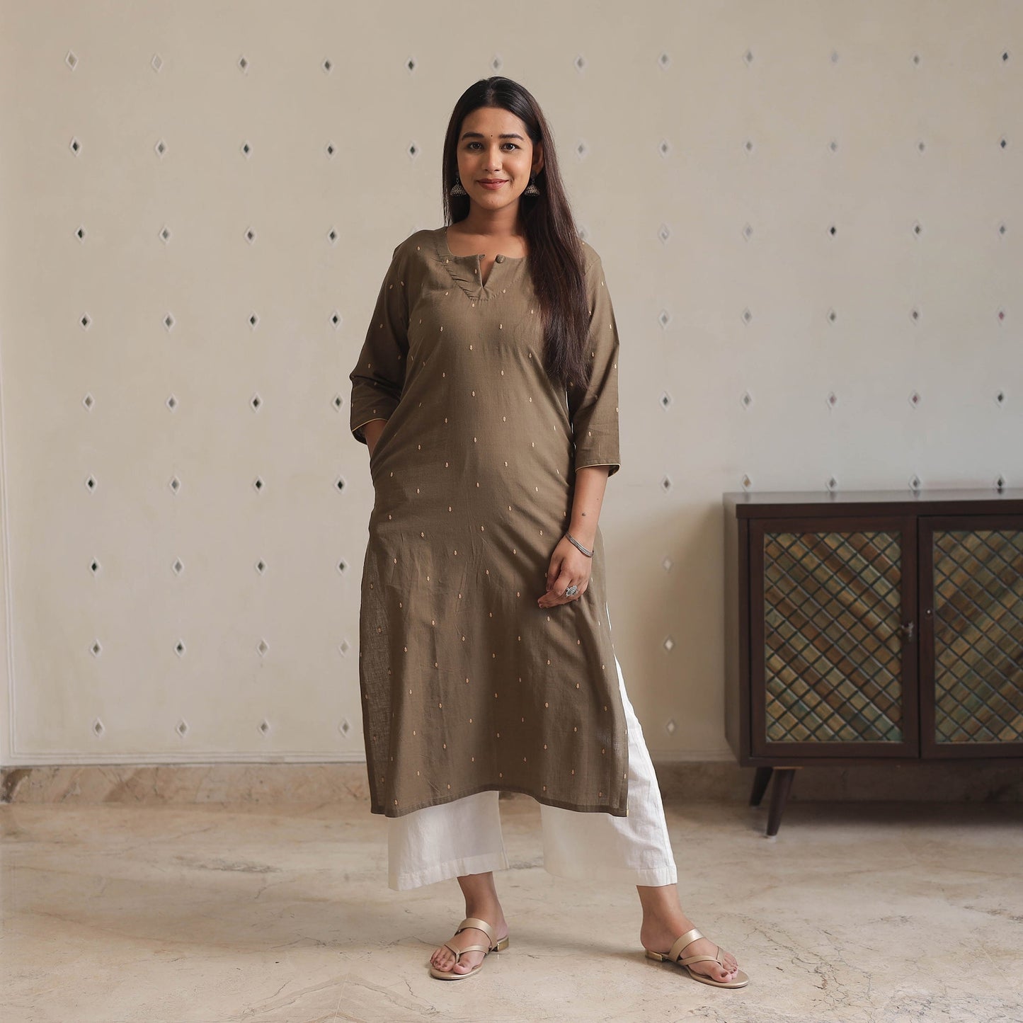 Jacquard Cotton Straight Kurta for Women