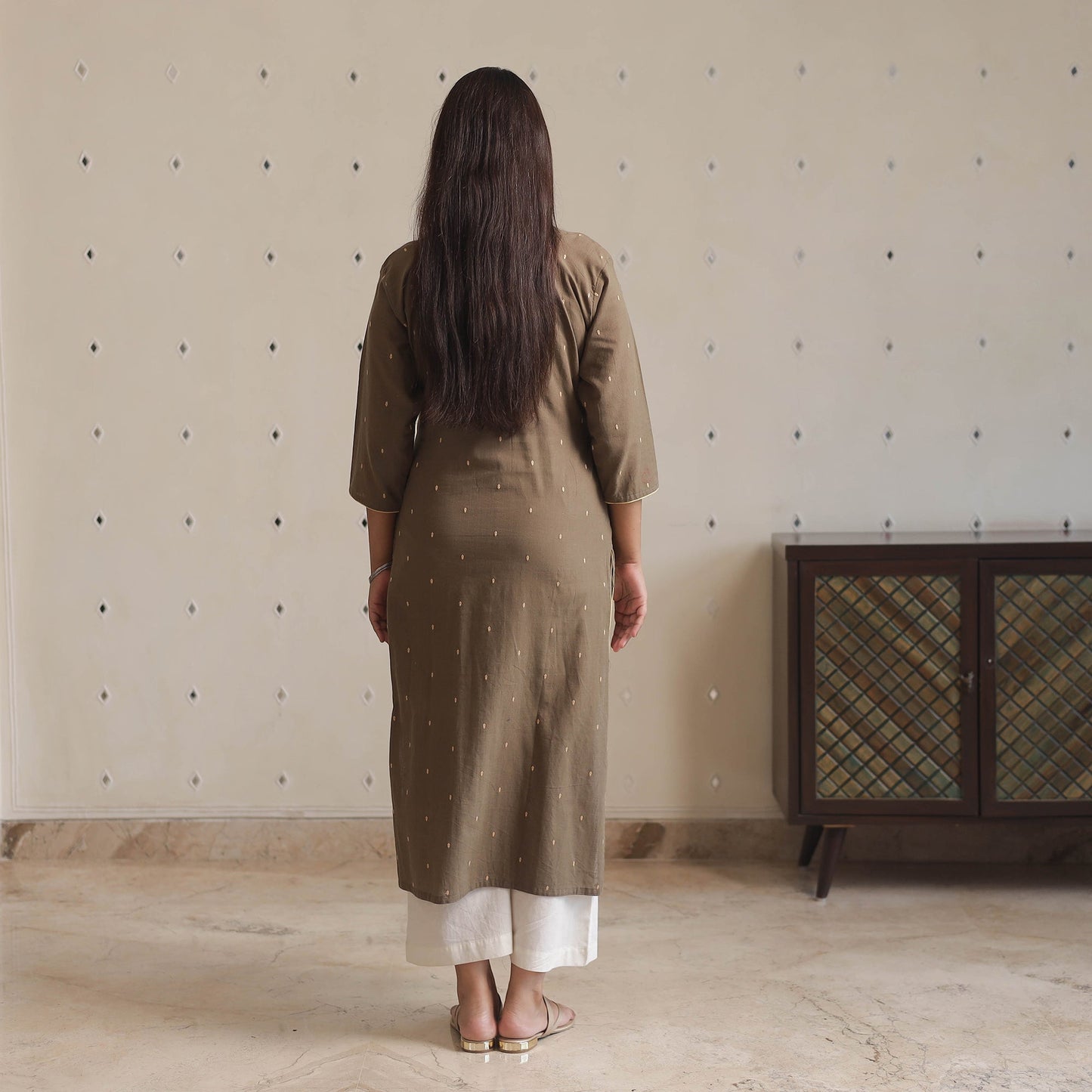 Jacquard Cotton Straight Kurta for Women