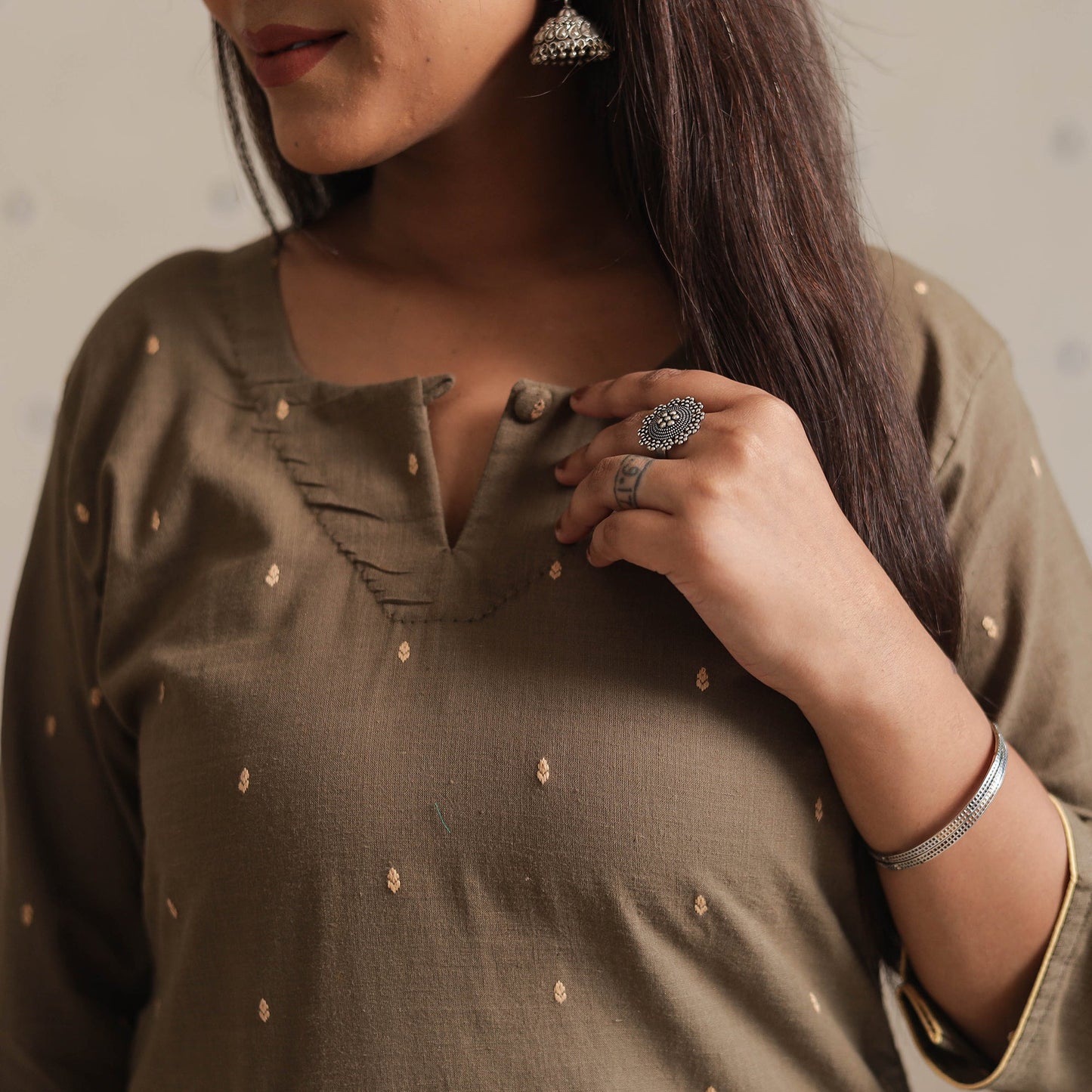 Jacquard Cotton Straight Kurta for Women
