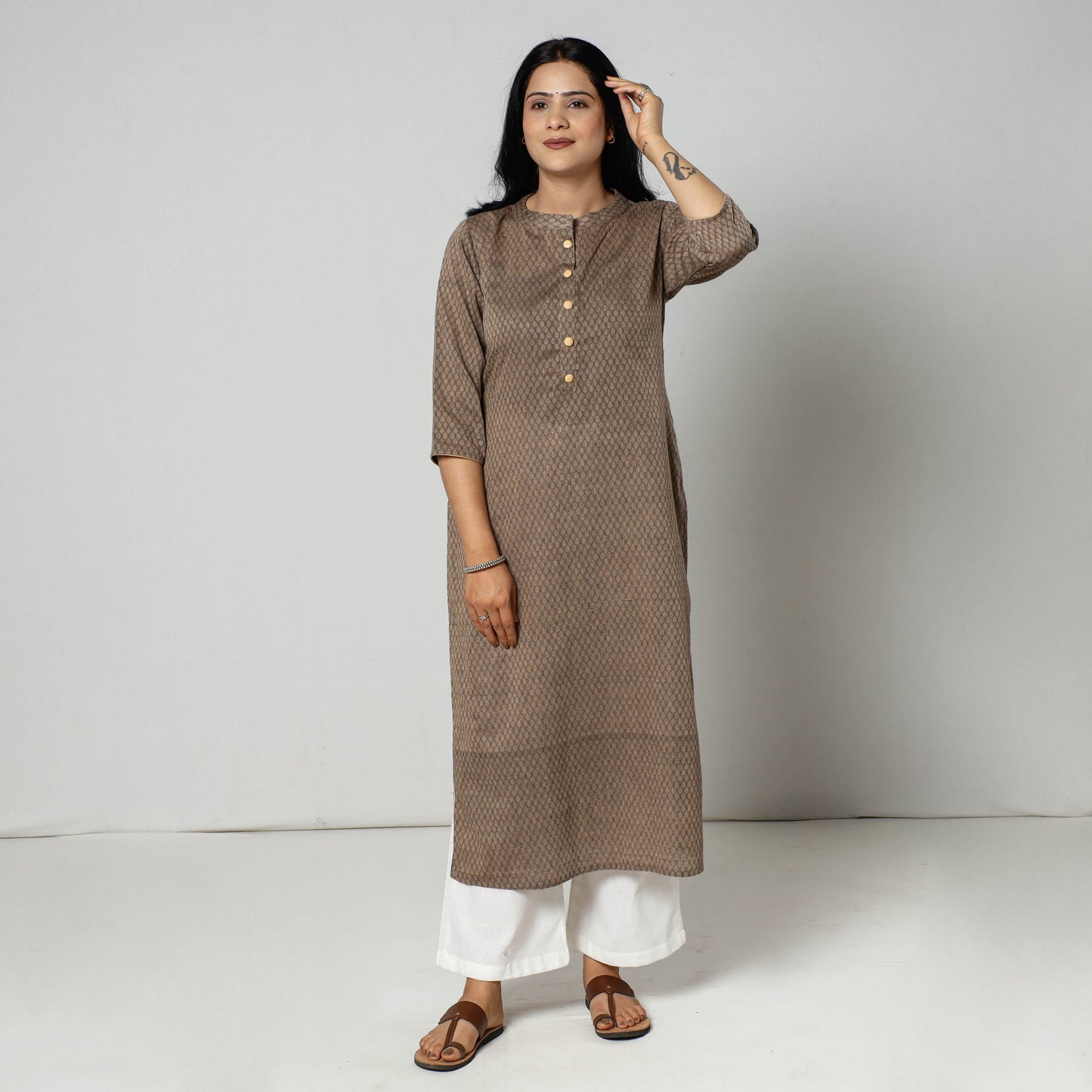 Jacquard Cotton Straight Kurta for Women