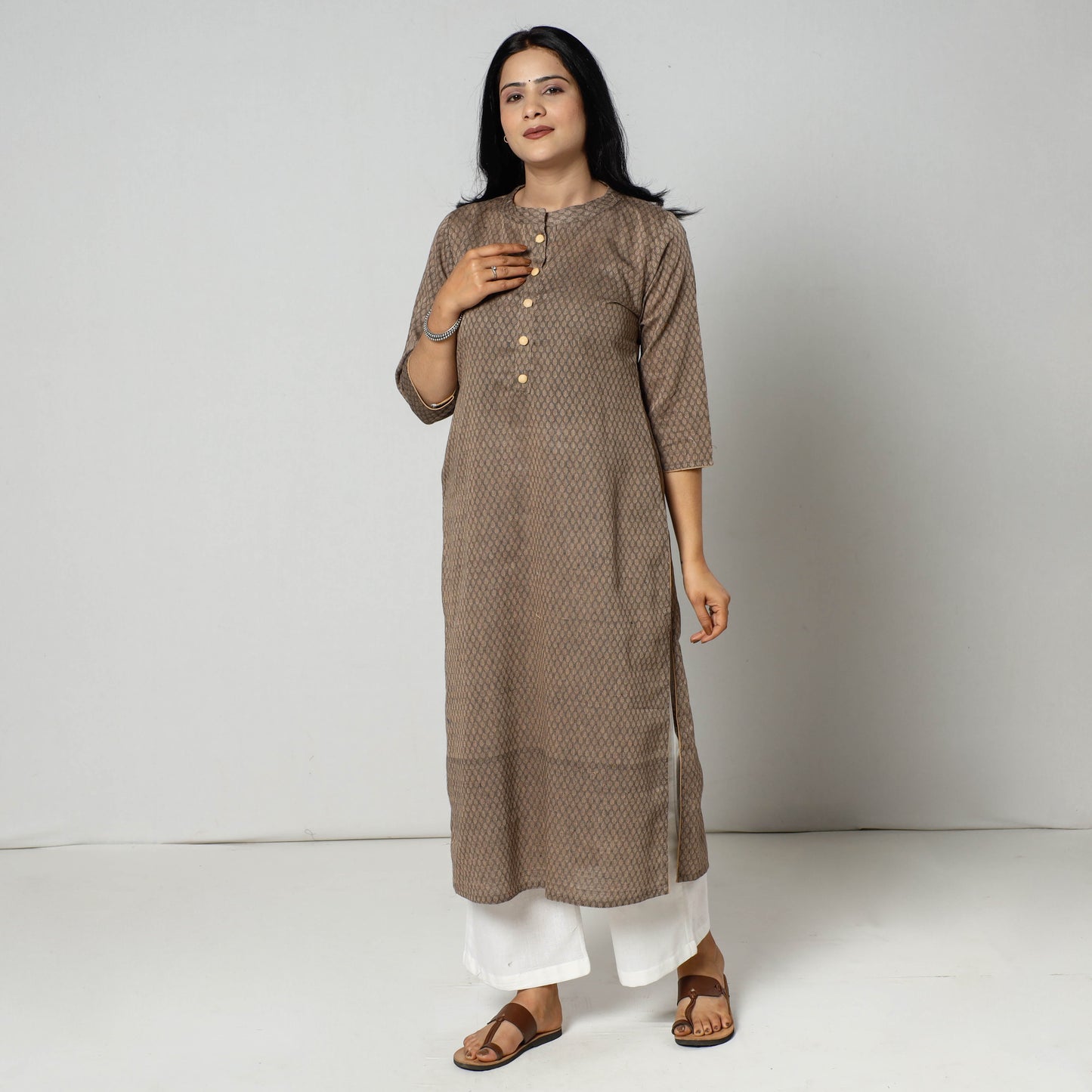 Jacquard Cotton Straight Kurta for Women