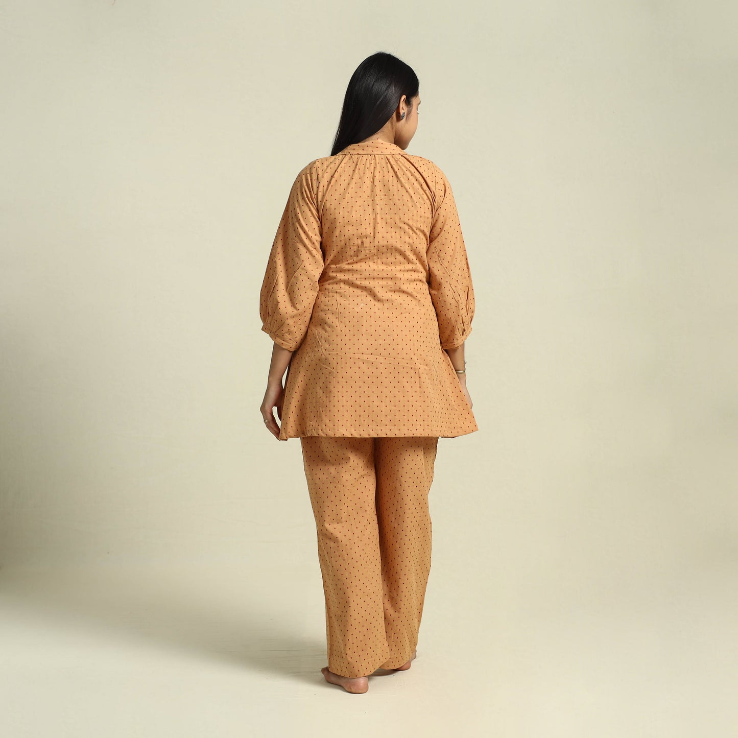 Brown Jacquard Cotton Top & Pyjama Night Suit Set