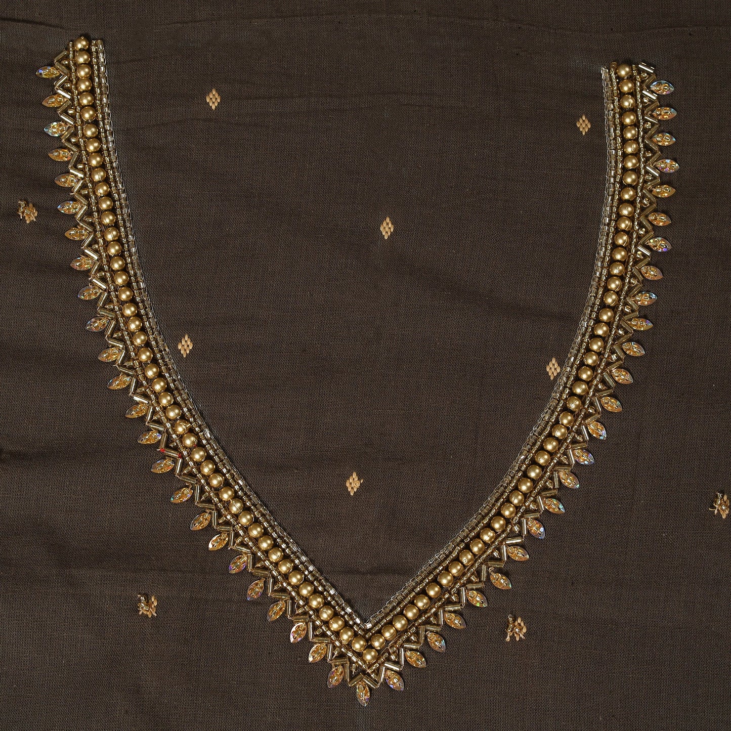 Brown - jacquard hand embroidery cotton blouse piece 12