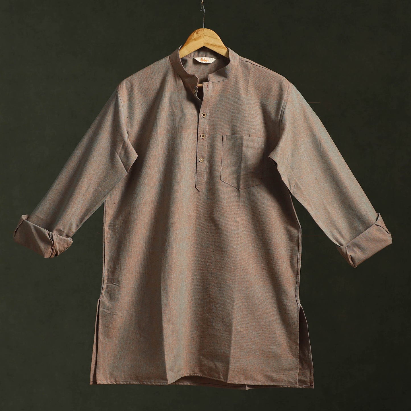 Jhiri handloom cotton short kurta for men 14 - handcrafted