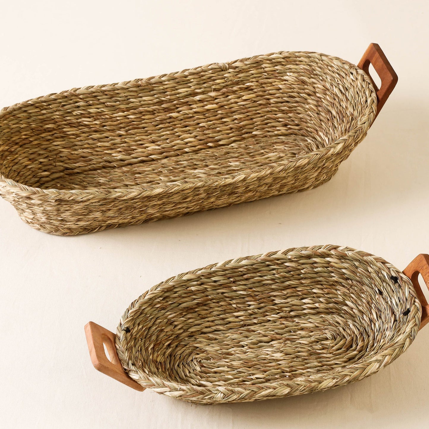 Brown Kadam Haat Handmade Sabai Grass Bread Basket (Set of 2)