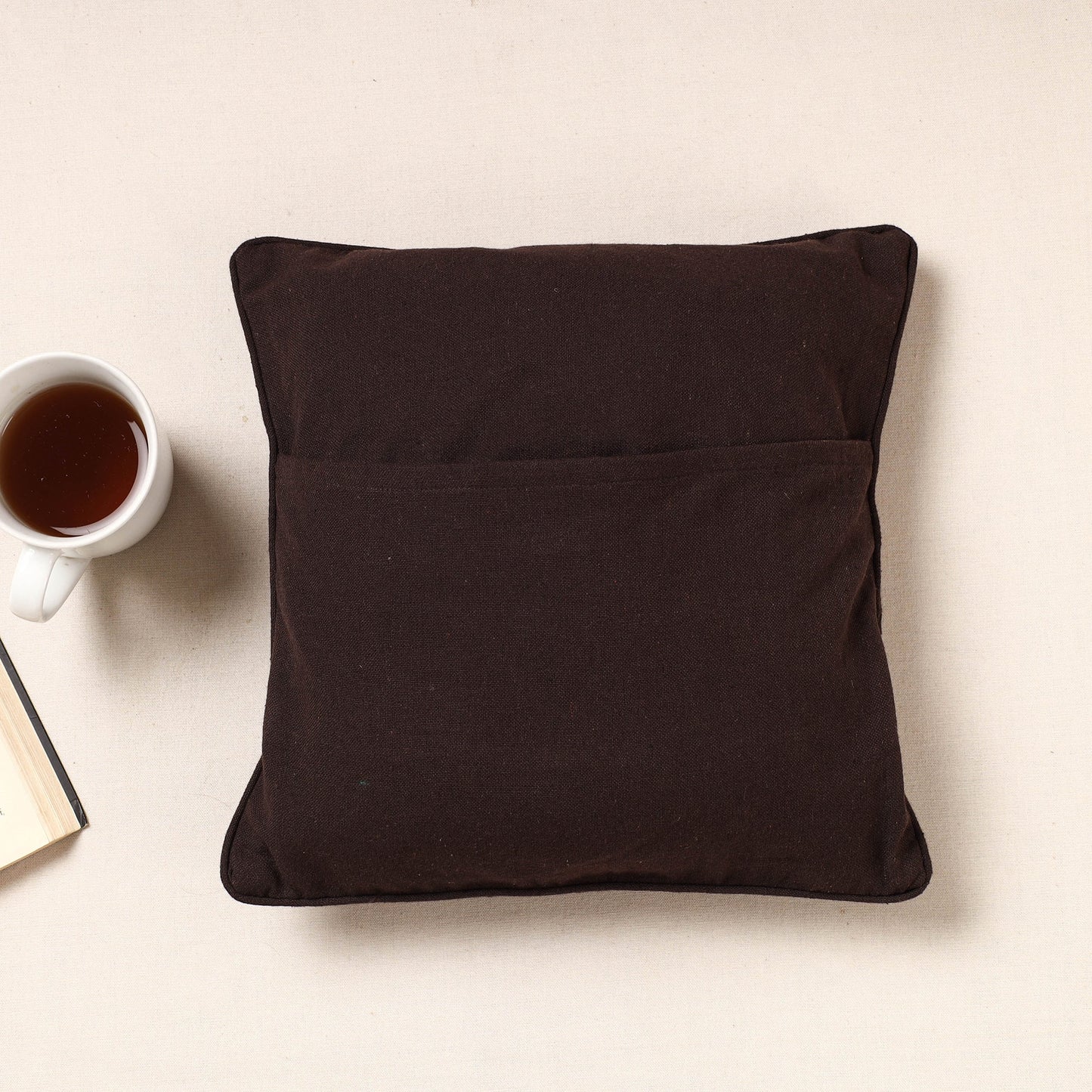 Brown Kala Raksha Pakko Hand Embroidered Pure Cotton Cushion Cover