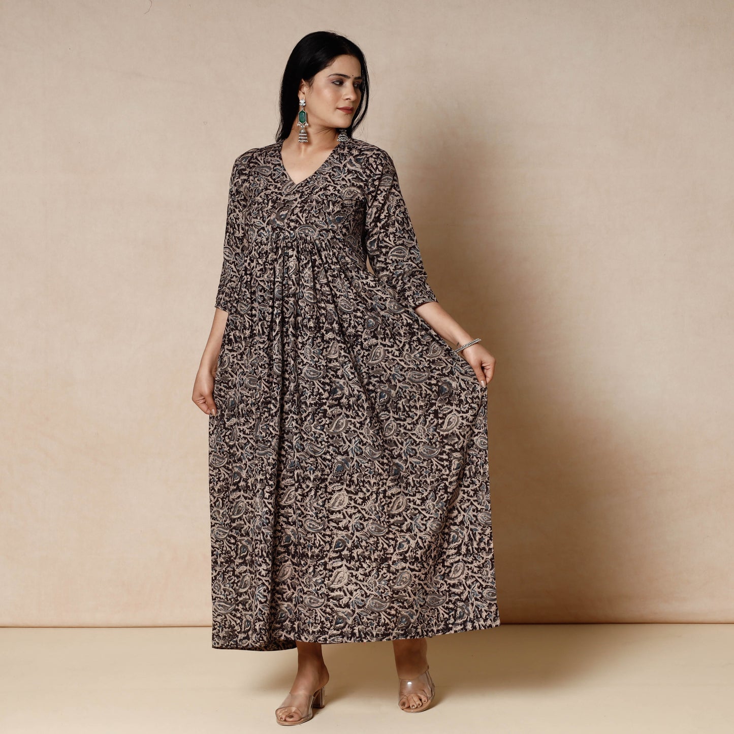 Buy Kalamkari Block Printing Cotton Flared Dress Online l iTokri.com