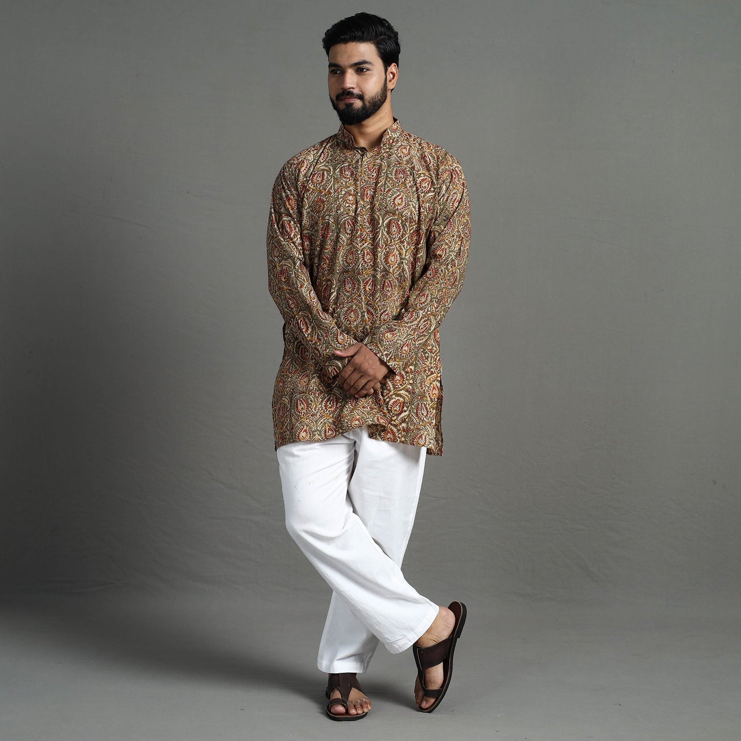 Kalamkari Block Printed Cotton Men Short Kurta