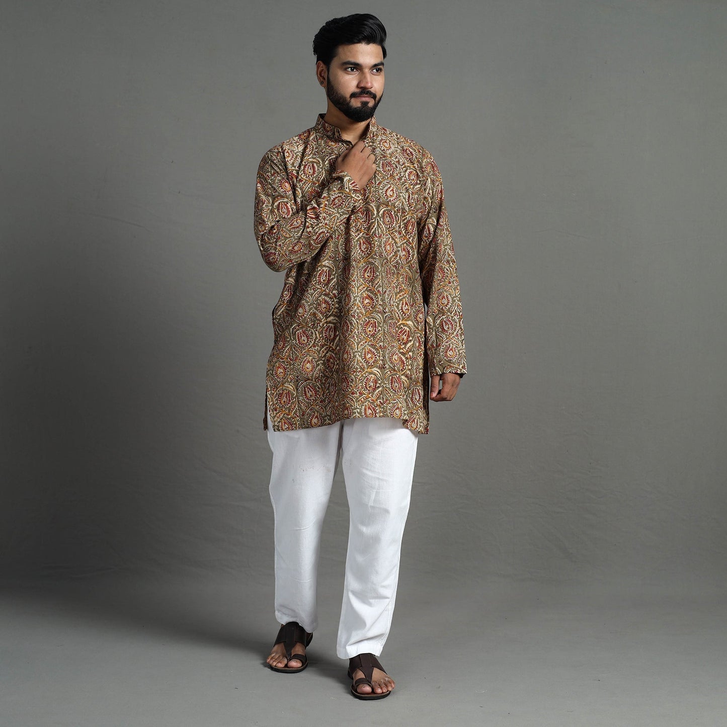 Kalamkari Block Printed Cotton Men Short Kurta