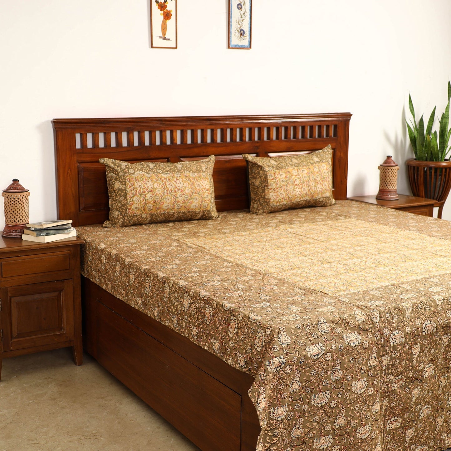 kalamkari double bed cover set