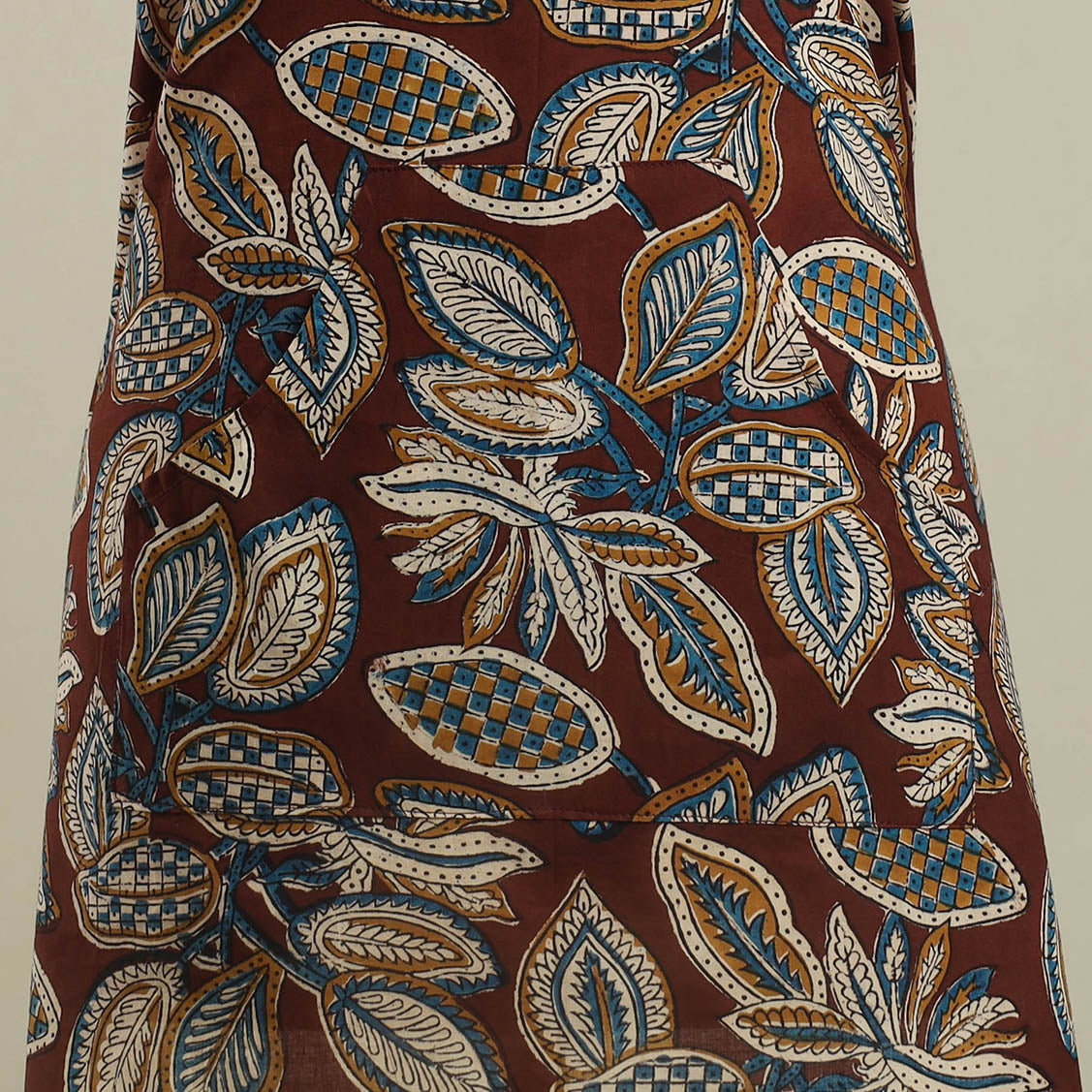 Buy Brown Kalamkari Block Print Cotton Apron with Pocket
