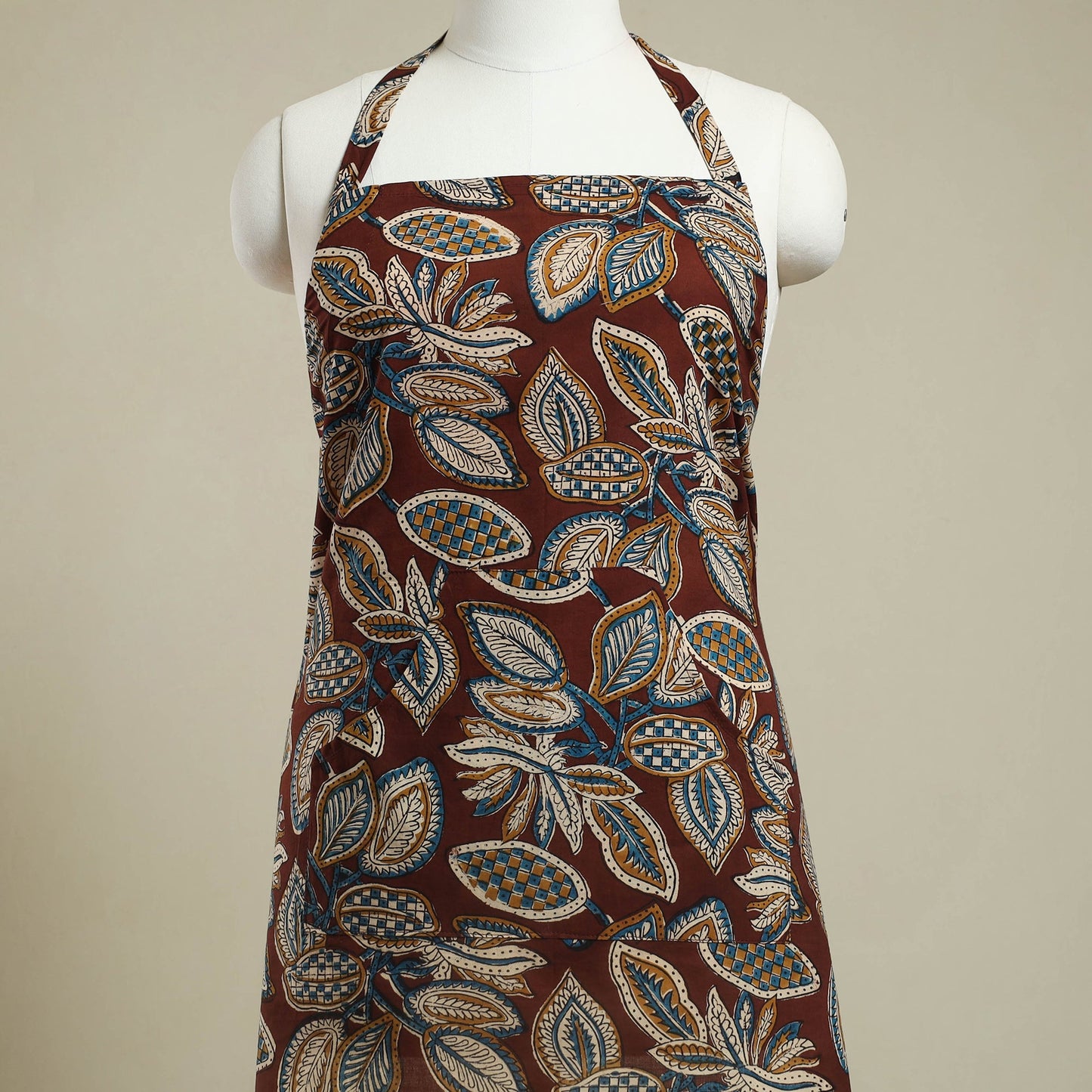 Buy Brown Kalamkari Block Print Cotton Apron with Pocket