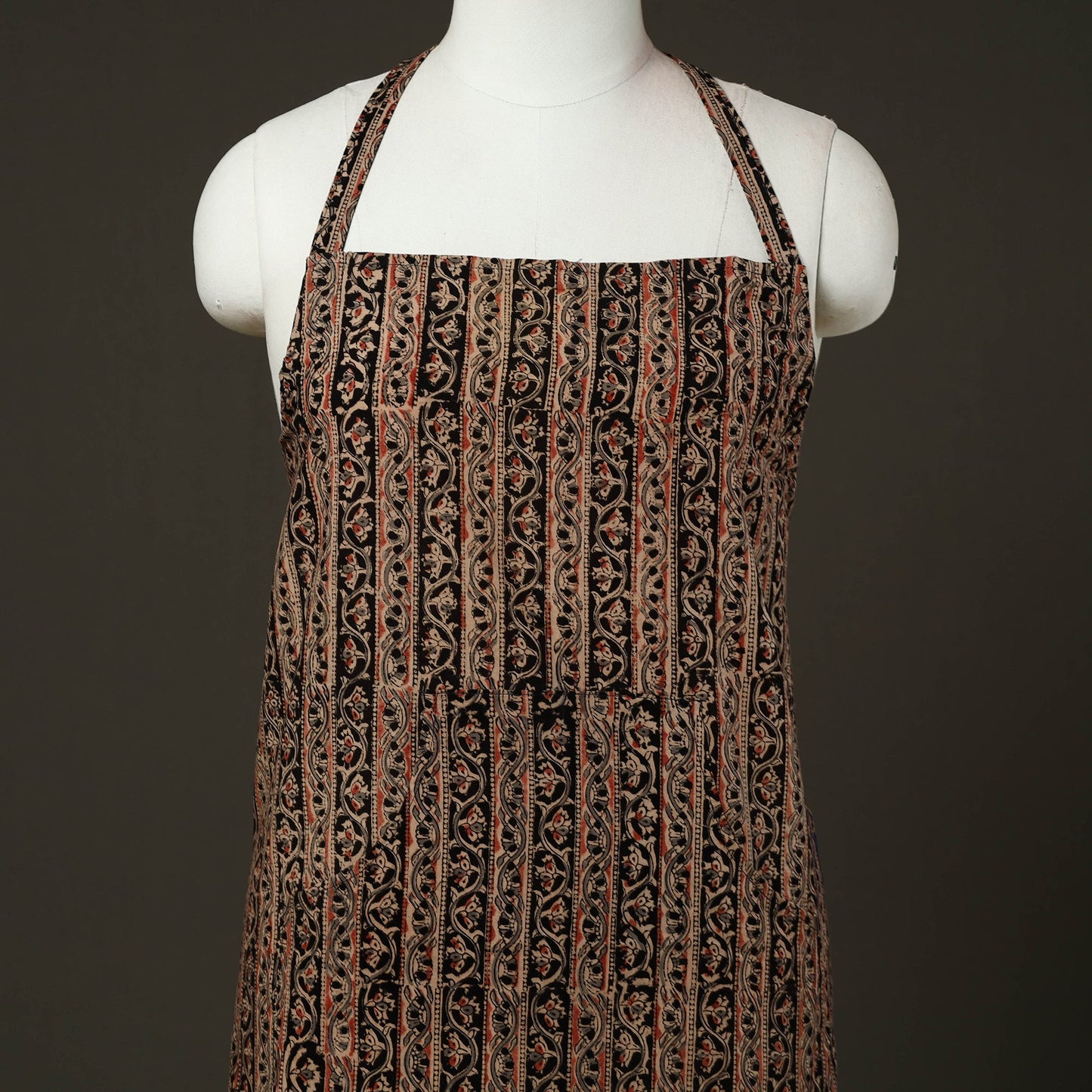 Brown - kalamkari cotton apron with pocket 63 - handcrafted