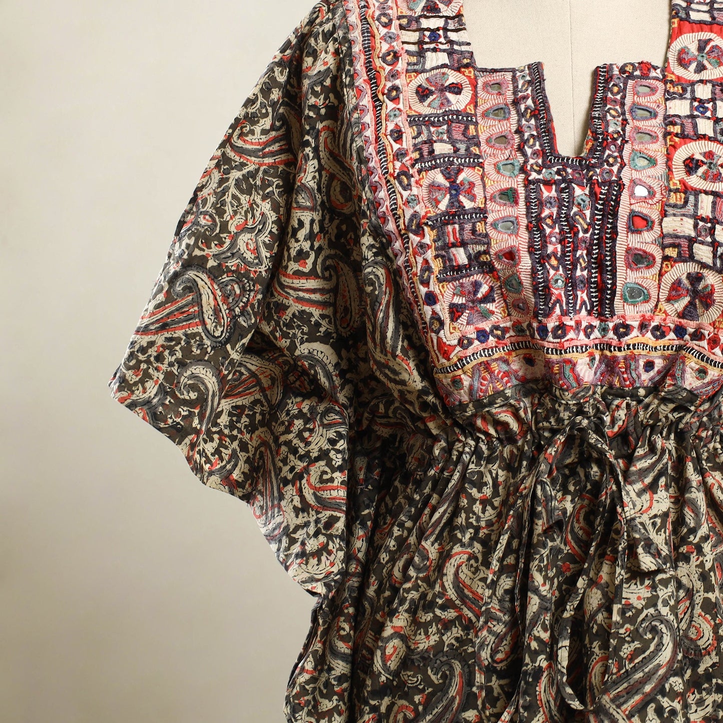 Buy Brown Kalamkari Cotton Kaftan with Desert Embroidery