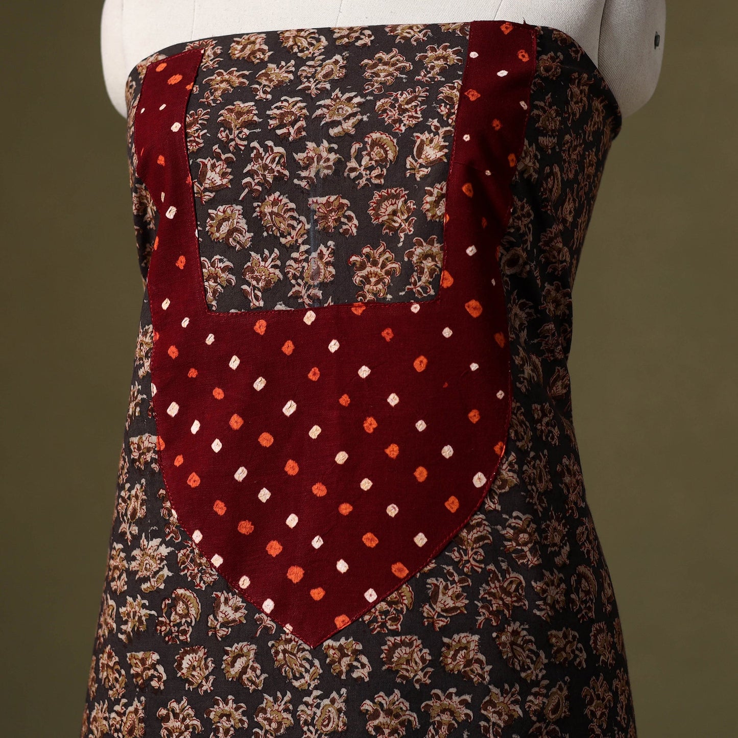 Brown - kalamkari cotton unstitched kurta material (2.6m)
