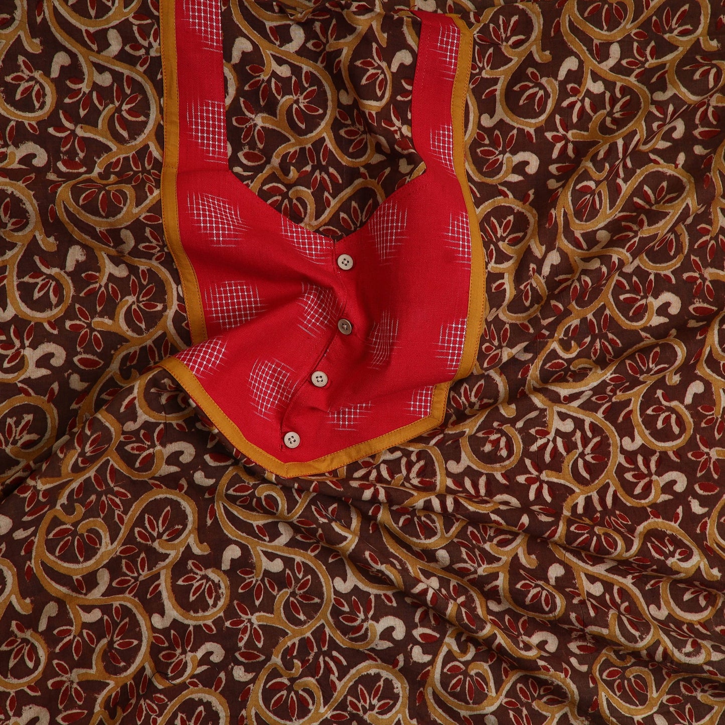 Brown - kalamkari cotton unstitched kurta material