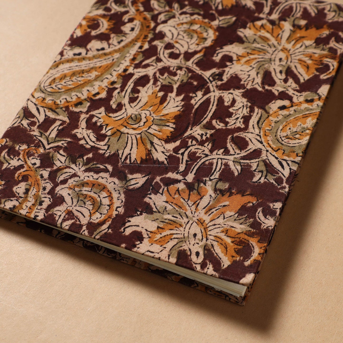 Brown - Kalamkari Fabric Cover Handmade Paper Notebook (9 x 7 in)