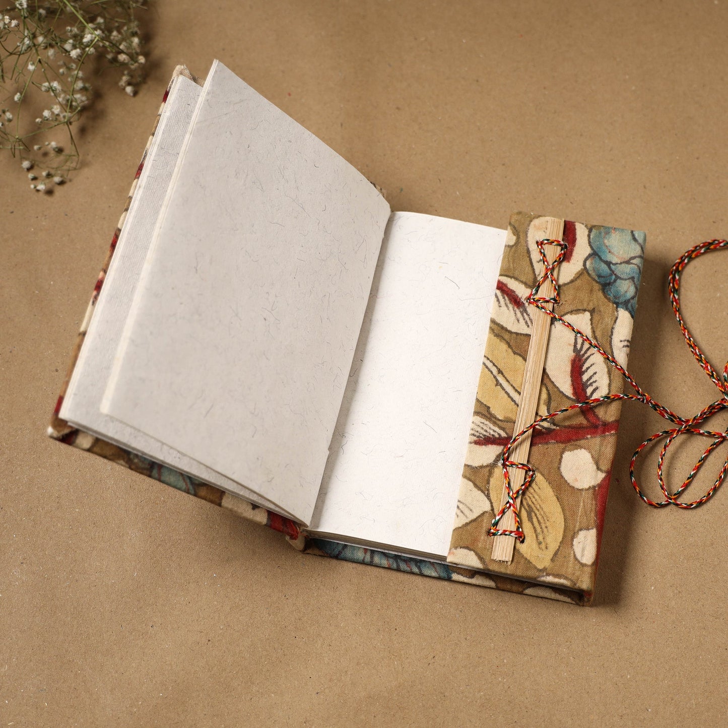 Kalamkari fabric cover handmade paper notebook with thread
