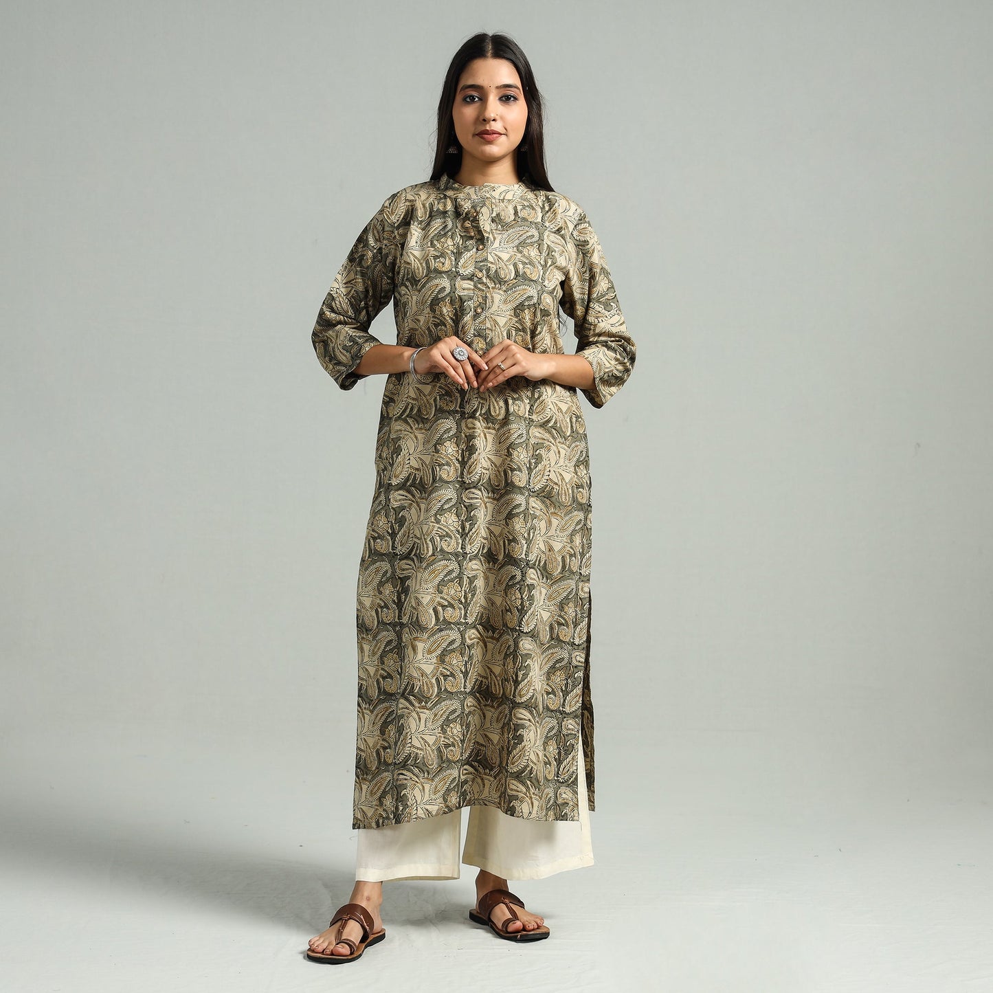 Brown - kalamkari hand block printed cotton straight kurta