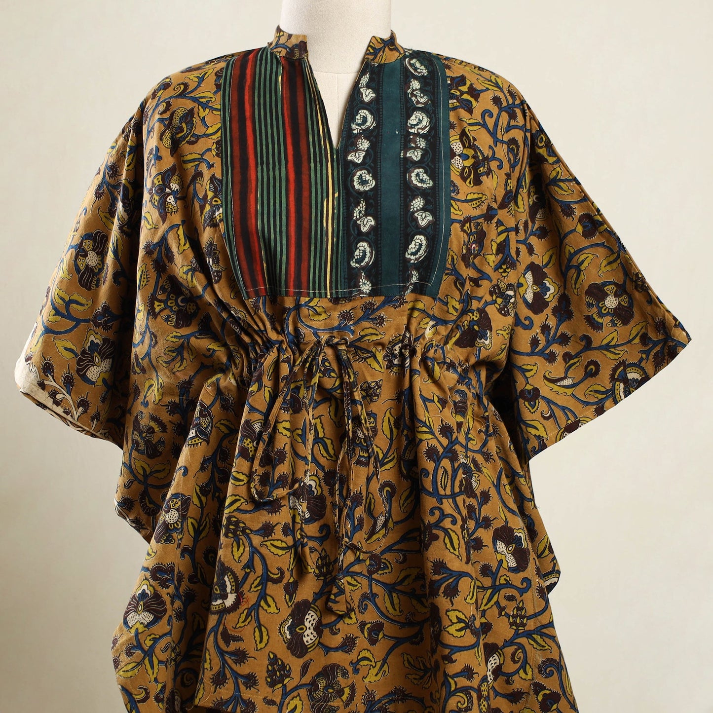 Brown - kalamkari patchwork cotton kaftan (short) 49