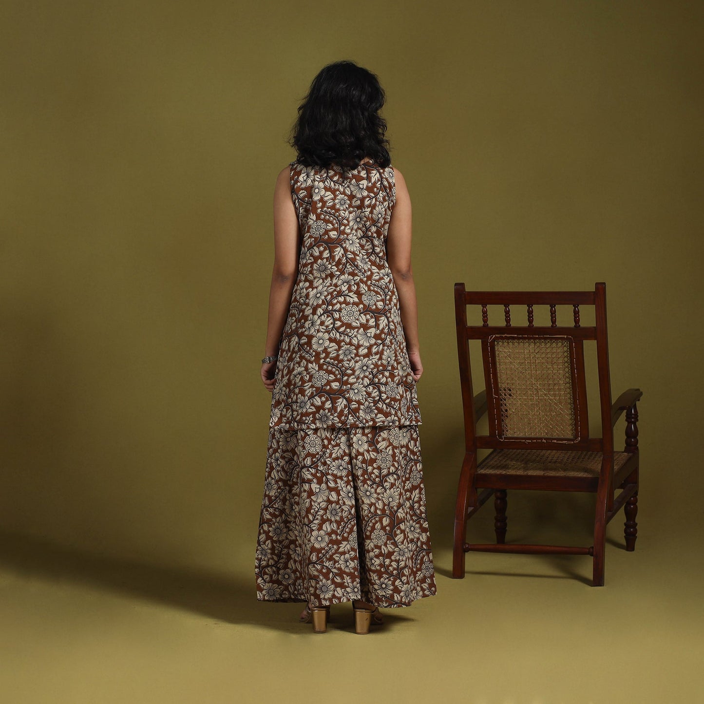 Brown - kalamkari printed cotton 2pc kurta set for women 11