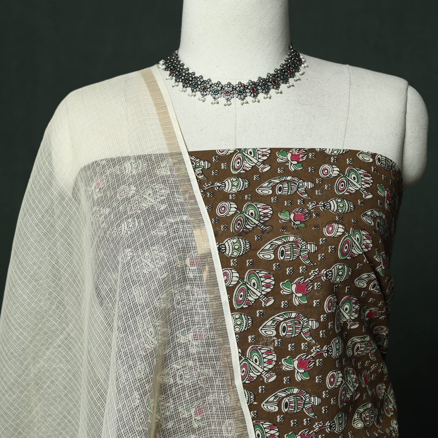 Kalamkari printed cotton 2pc unstitched dress material