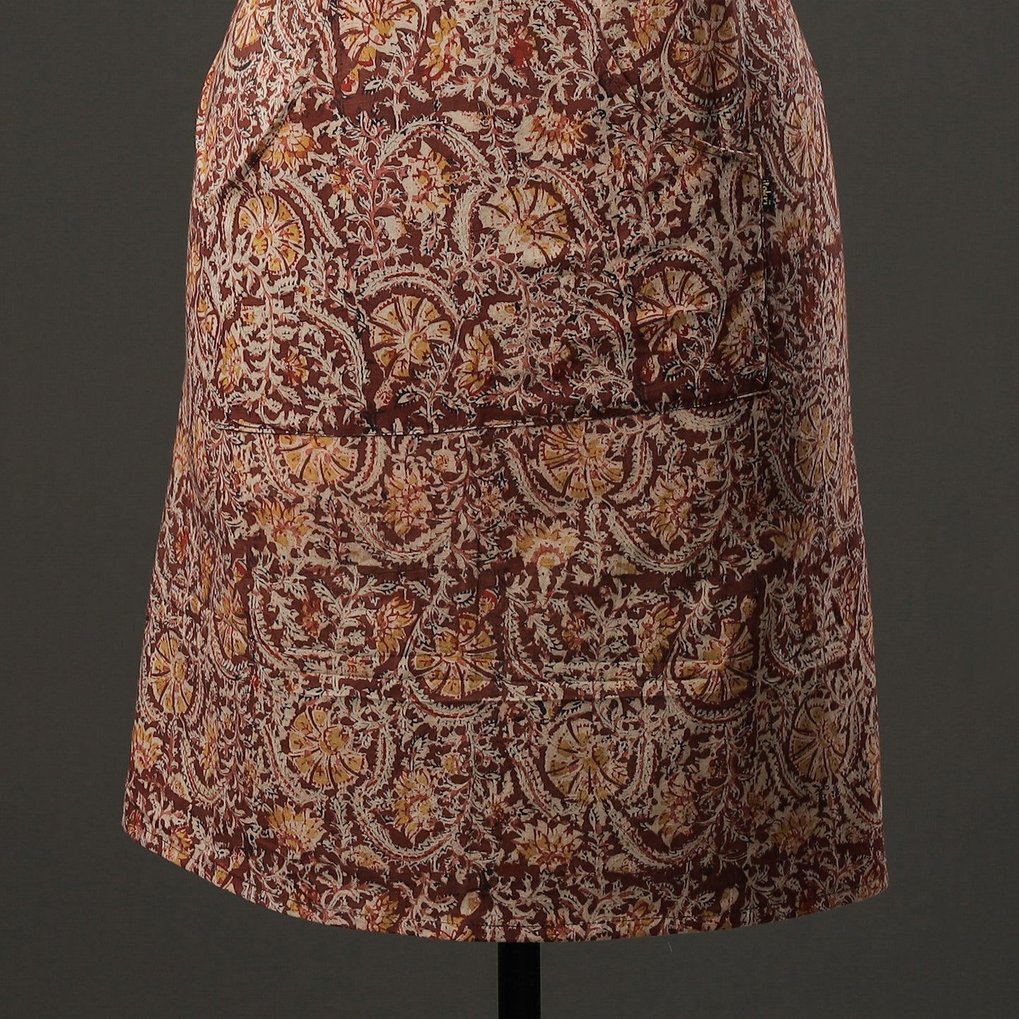 Brown Kalamkari Block Printed Cotton Apron with Pocket