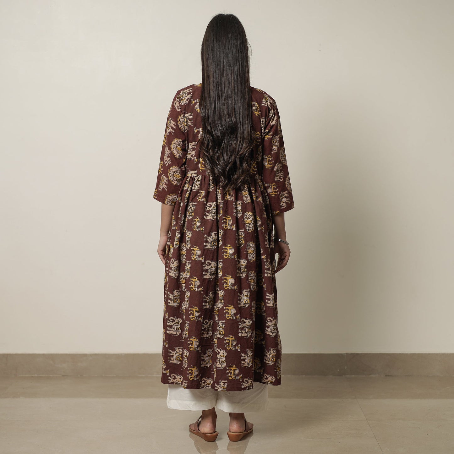 Kalamkari Printed Cotton Flared Kurta For Women