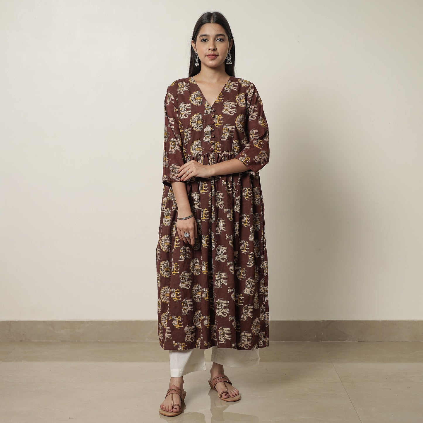 Kalamkari Printed Cotton Flared Kurta For Women