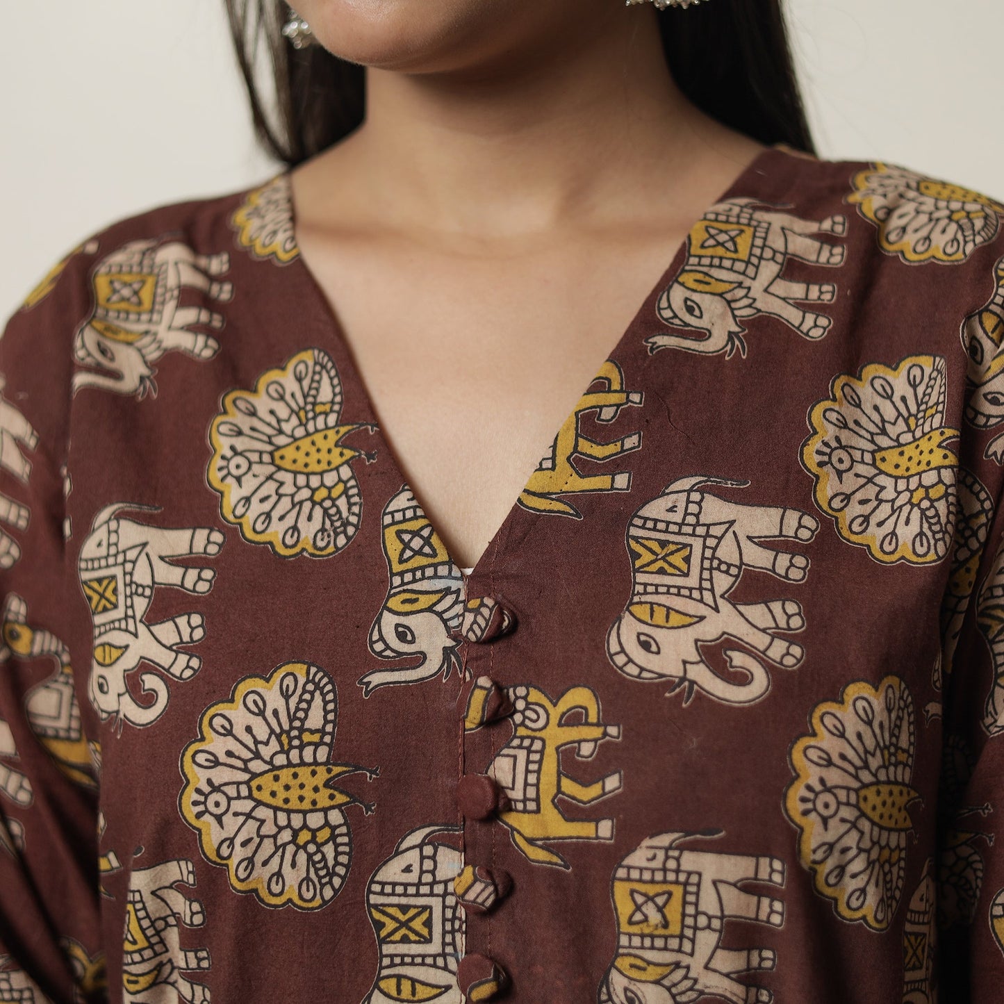 Kalamkari Printed Cotton Flared Kurta For Women