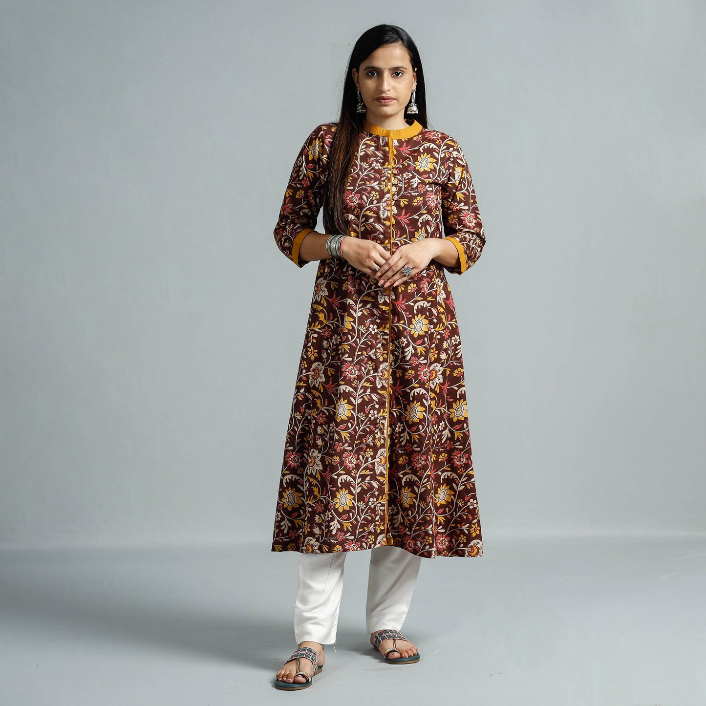 Buy Kalamkari Printed Cotton Flared Kurta Online at iTokri.com