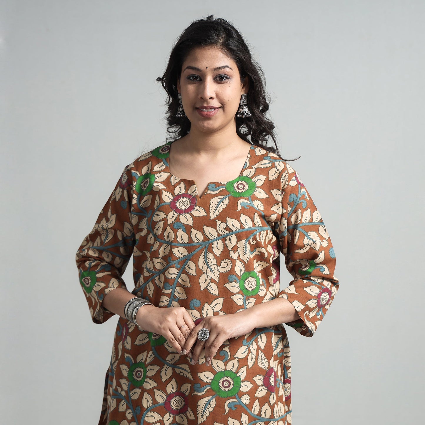 Kalamkari Printed Cotton A-Line Long Kurta For Women