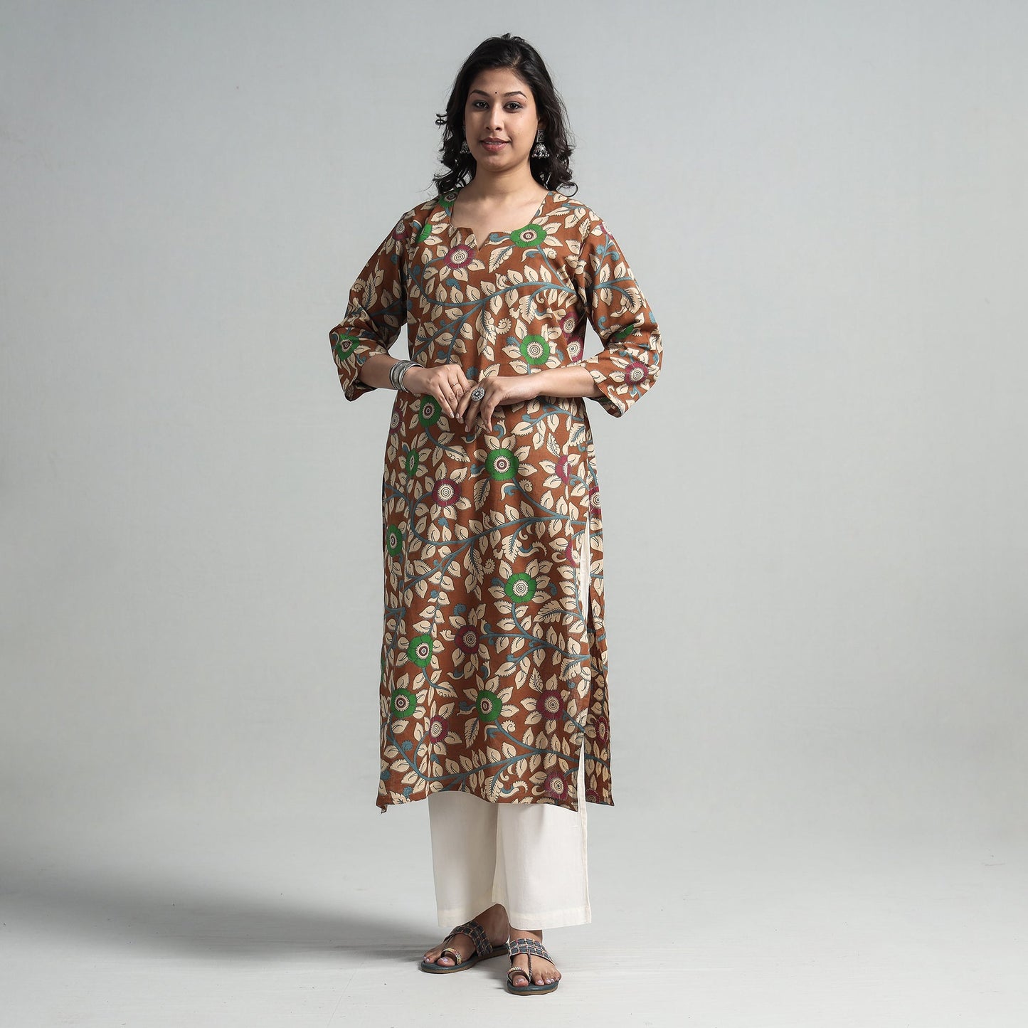 Kalamkari Printed Cotton A-Line Long Kurta For Women