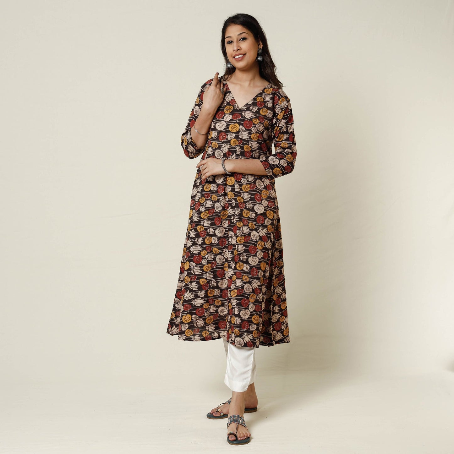 Kalamkari Printed Cotton Long Kurta For Women