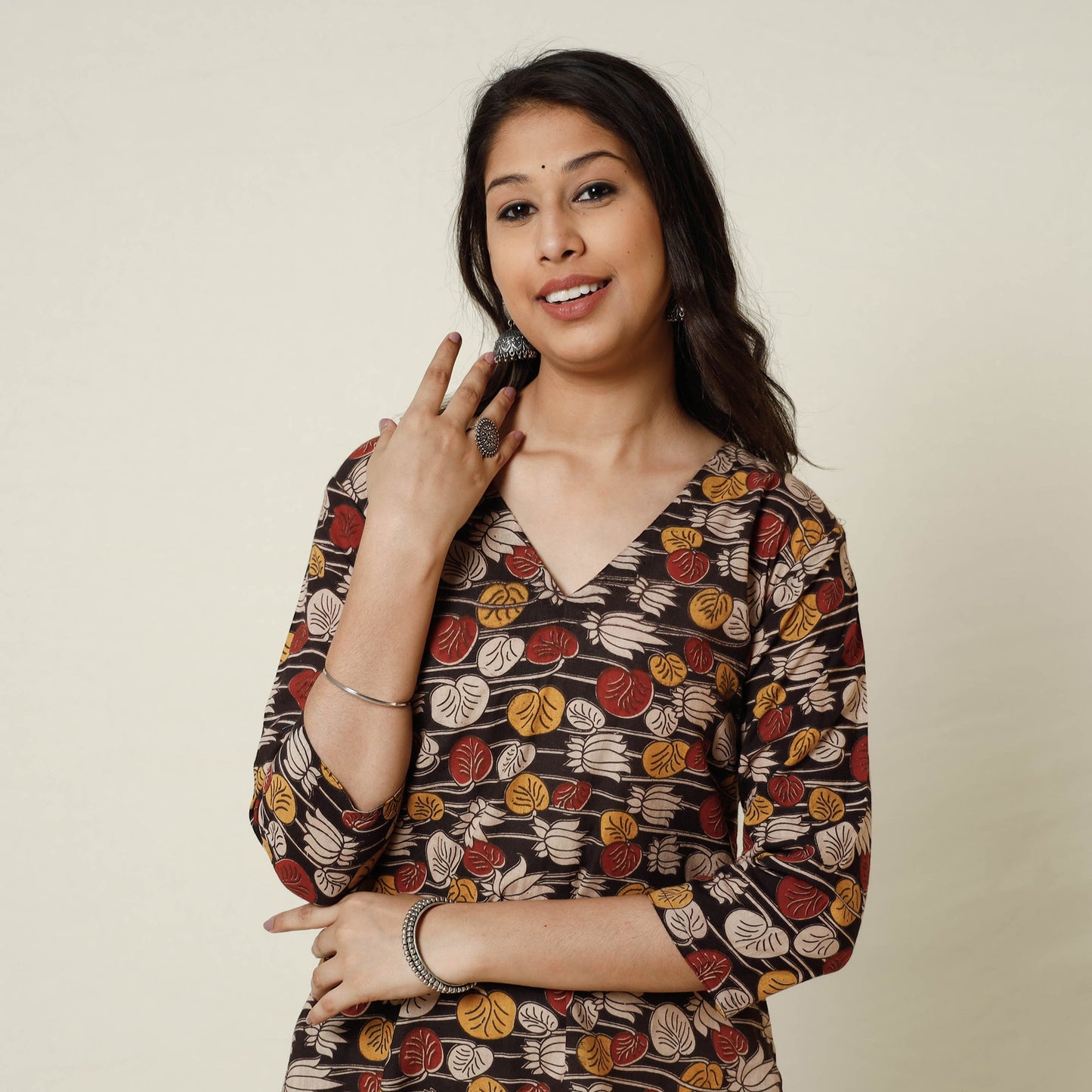 Kalamkari Printed Cotton Long Kurta For Women