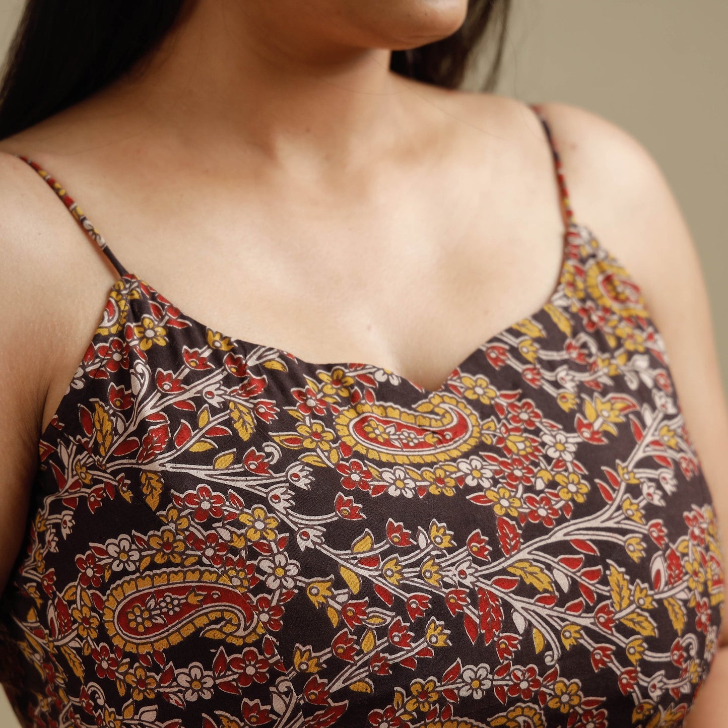 Brown - kalamkari printed cotton stitched blouse