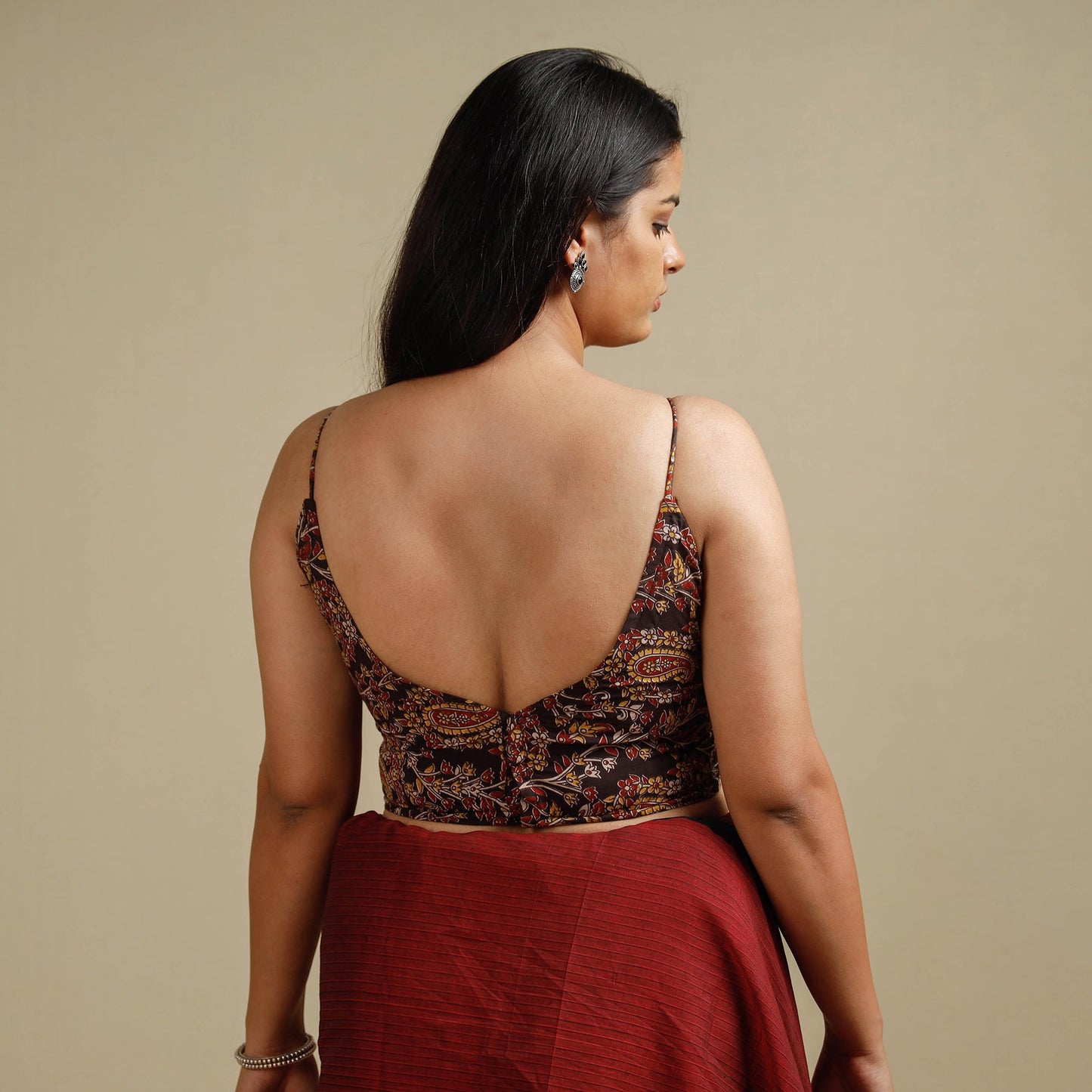 Brown - kalamkari printed cotton stitched blouse