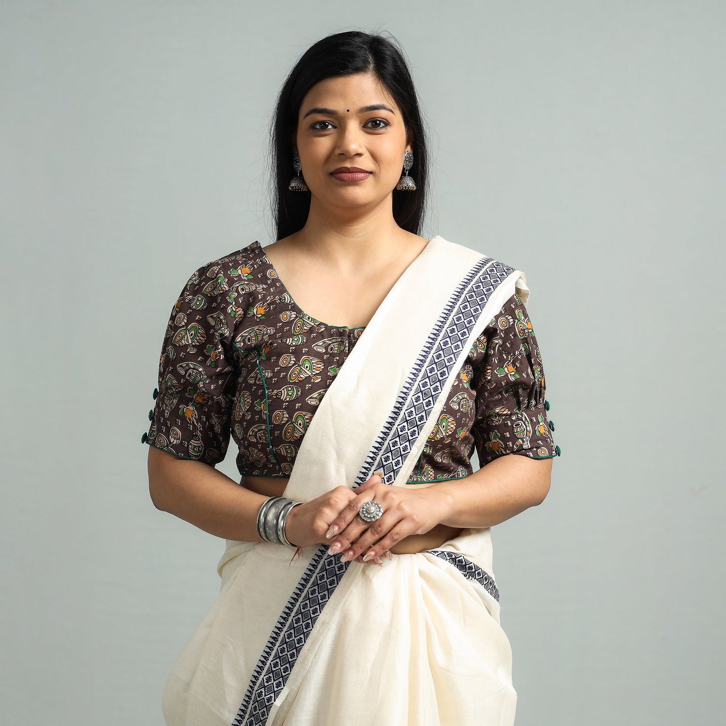 Brown - Kalamkari Printed Cotton Stitched Blouse