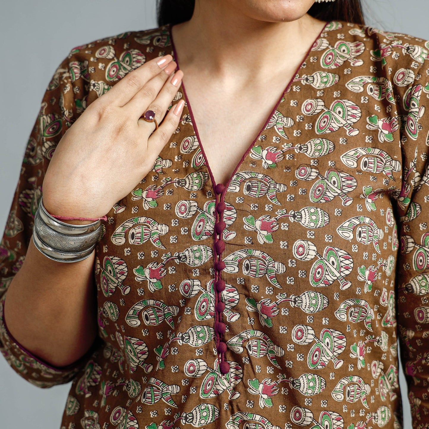 Kalamkari Printed Cotton Straight Kurta For Women