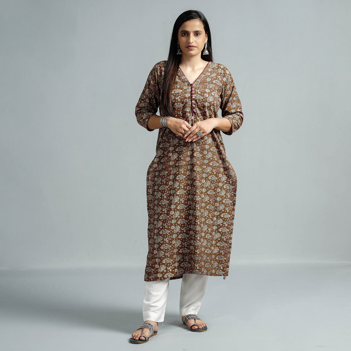 Kalamkari Printed Cotton Straight Kurta For Women