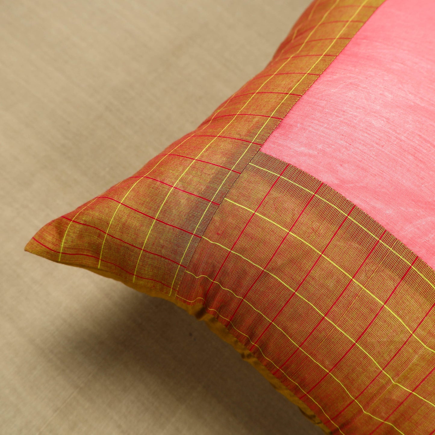 Brown - kanchipuram patchwork cushion cover 28 - handcrafted
