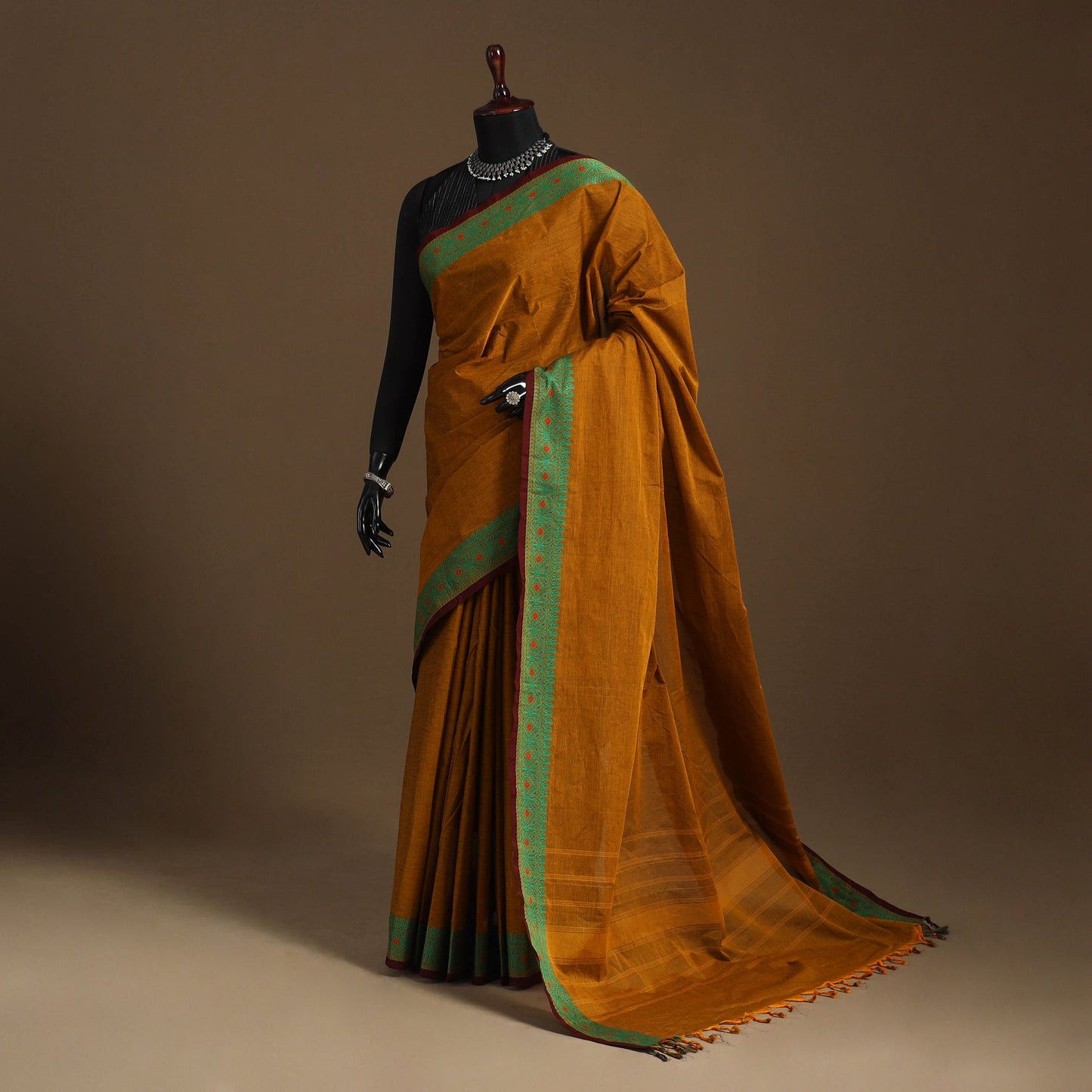 Brown Kandangi Chettinad Cotton Saree with Border