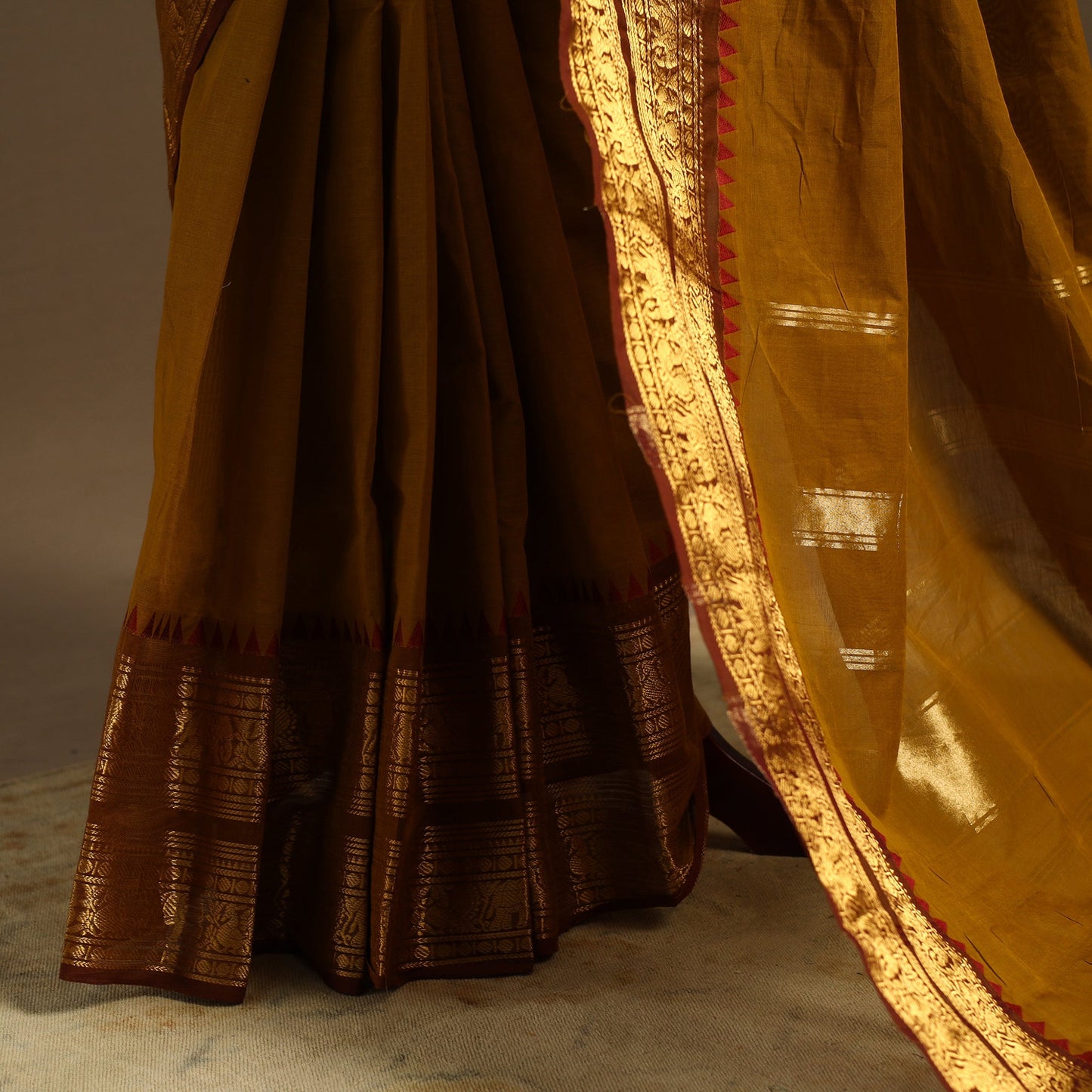 Brown Kandangi Chettinad Cotton Saree with Border